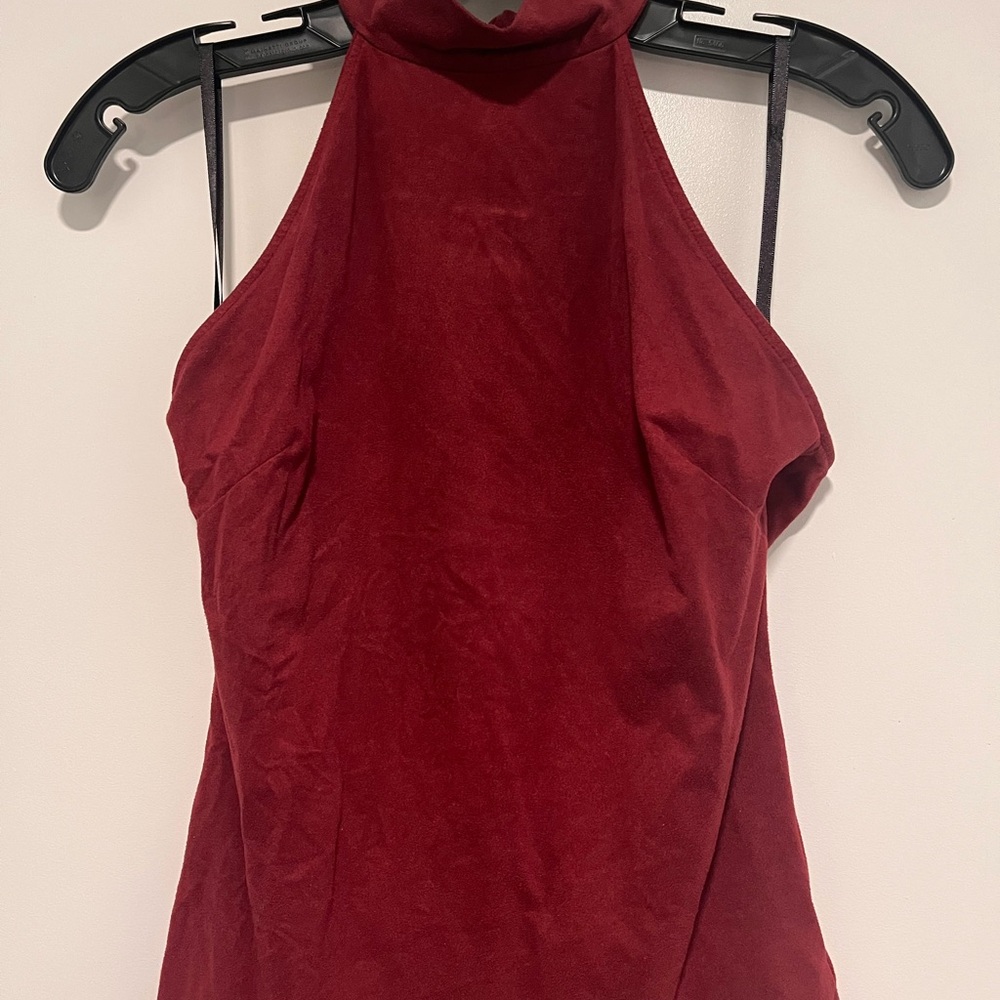 Bebe Red Fitted Halter Tank Top